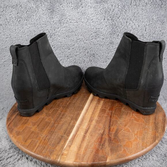 Sorel Joan of Arctic II Boots Women's 9 Black Leather Chelsea Hidden Wedge Shoes - Picture 7 of 8